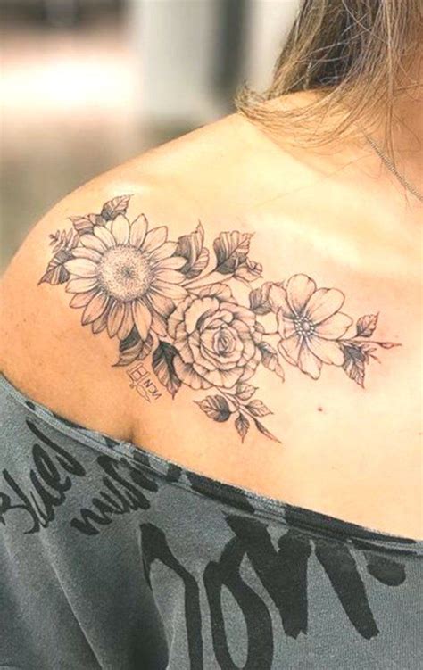 Vintage Traditional Floral Flower Sunflower Shoulder Tattoo Ideas For