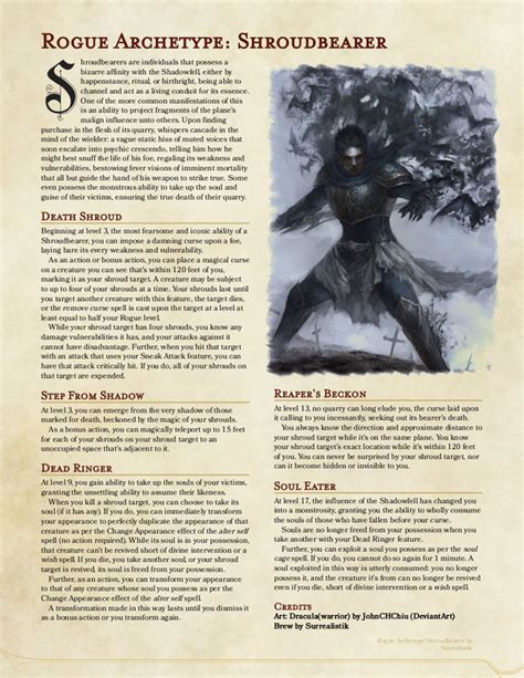 Rogue Archetype Shroudbearer 1st Draft Dndhomebrew Dungeons And