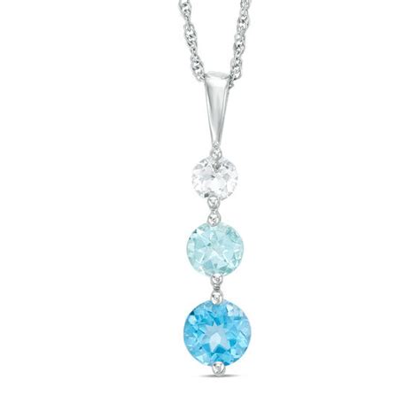 Blue And White Topaz Three Stone Pendant In Sterling Silver Zales