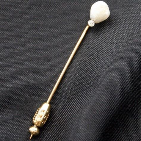 Victorian 14k Gold Baroque Pearl And Diamond Stick Pin Gem