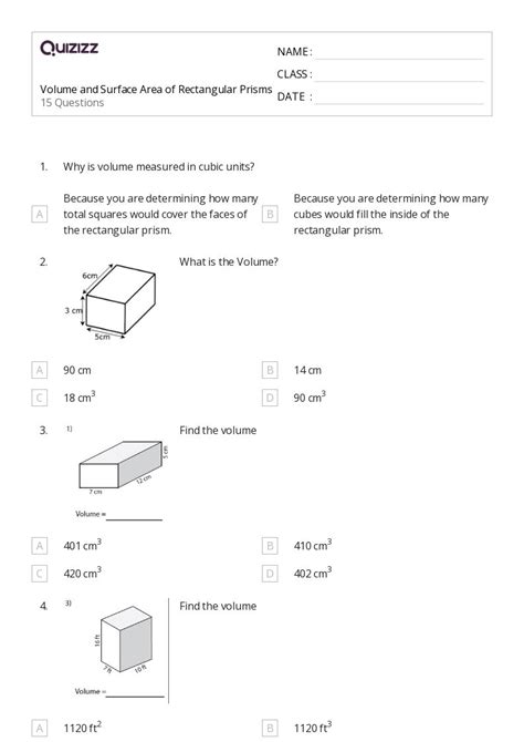 50 Volume And Surface Area Of Prisms Worksheets For 9th Grade On