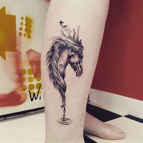 Distinctivley Inked Tattoo Design For The Leg Horse Tattoo Horse