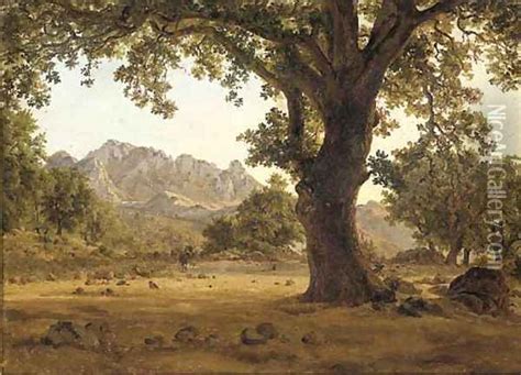 A Massive Oak Tree In An Extensive Mountain Landscape Oil