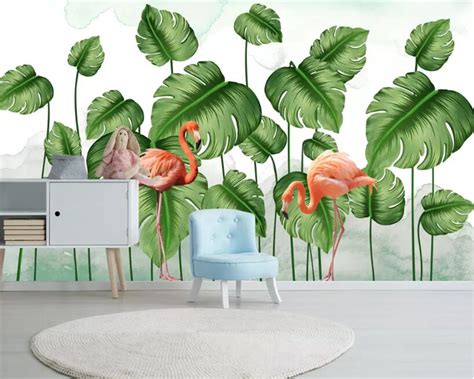 Beibehang Custom Photo Wallpaper Nordic Tropical Plant Flamingo Banana