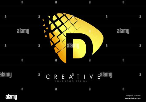 Letter D Design With Golden Shattered Blocks Vector Illustration Pixel Art Of The D Letter Logo