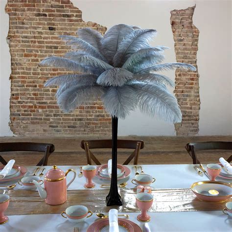 Silver Ostrich Feather Centerpiece Sets With Eiffel Tower Vase For