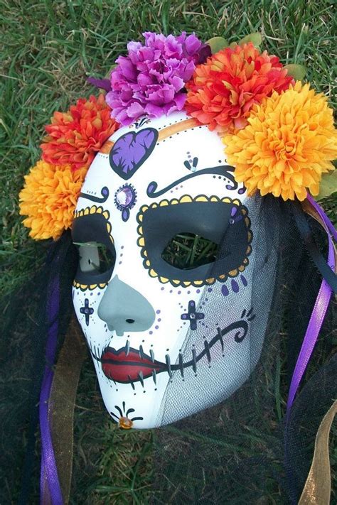 Dia De Los Muertos Mask With Flowers Sugar Skull Artwork Sugar Skull