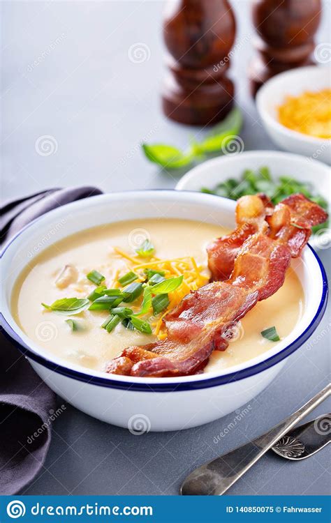 Potato Soup With Bacon And Cheese Stock Image Image Of