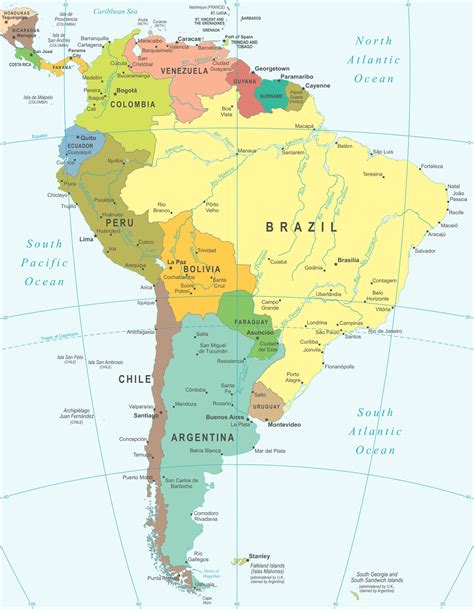 Physical And Political Map Of South America
