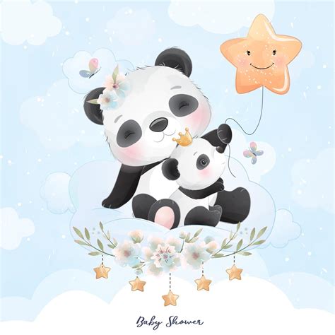 Cute Doodle Panda With Floral Illustration 2064236 Download Free