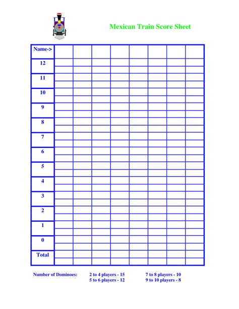 Dominoes Score Sheet Template