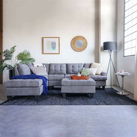 Shop for gray tufted sofa online at target. 2 Piece Modern Reversible Grey Tufted Microfiber Sectional ...