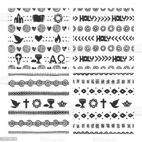 Vector Set Of Hand Drawn Christian Seamless Pattern Made With Ink