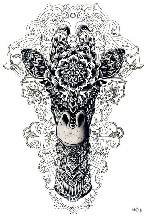Animal Art Drawing Giraffe Mandala White And Black Mandalas
