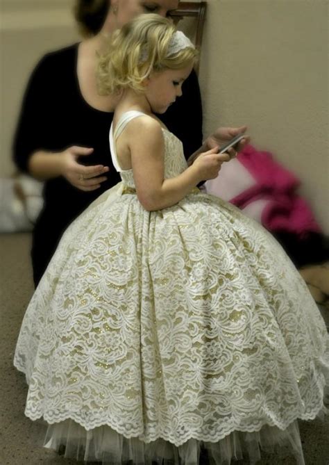 Flower Girl Dress Lace And Gold Sequin Ivory Tutu Dress