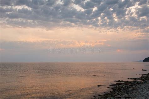 Beautiful Seascape Evening Sea Horizon And Sky Tranquil Scene Stock