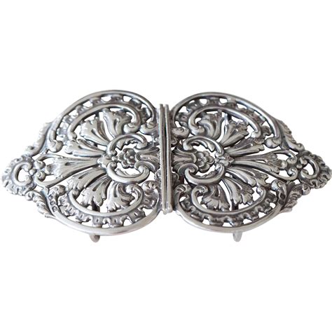 Fabulous Antique Sterling Silver Two Piece Belt Buckle From