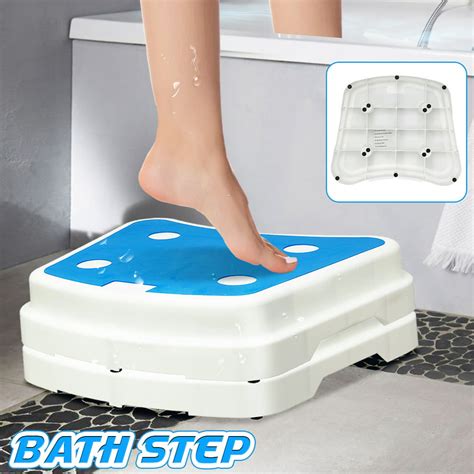 Wide Platform Bathroom Safety Step Stool Stackable Non Slip Mobility Aid For Bathtub Or Shower