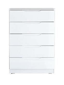 Assembled white bedroom furniture are stylish and elegant and their unbelievable deals will make your jaw drop. Monaco High Gloss Ready Assembled 5 Drawer Chest | White ...