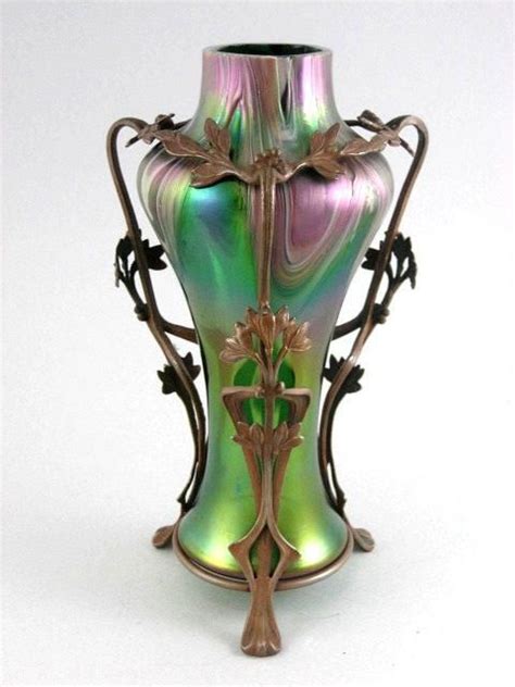 Exceptional Circa 1890 Jugendstil Loetz Vase In Metal Art Nouveau Armature Art Nouveau Design