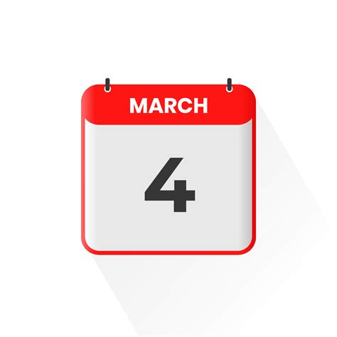 4th March Calendar Icon March 4 Calendar Date Month Icon Vector
