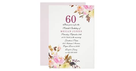 Sweet Pink Floral Script 60th Birthday Invitation Zazzleca