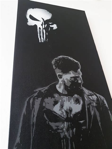 The Punisher Spray Paint Stencil On Canvas Painting Marvel Etsy