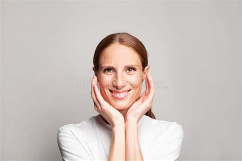 Happy Smiling Mid Adult Woman With Fresh Healthy Clear Skin Perfect