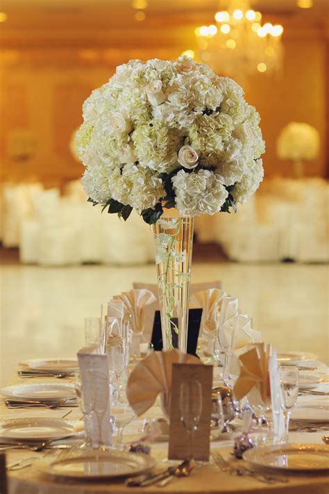 Traditional Tall Hydrangea And Rose Centerpieces Rose Centerpieces