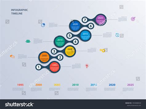 Vektor Stok Infographics Timeline Template 7 Steps Icons Tanpa Royalti