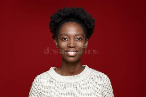 Happy Beautiful African American Woman With Perfect White Teeth Look At Camera Satisfied With
