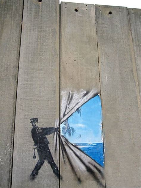 Se flere idéer til gadekunst, street art banksy, banksy graffiti. Who Controls Reality?: Rolling Back the Wall, Banksy (2005)