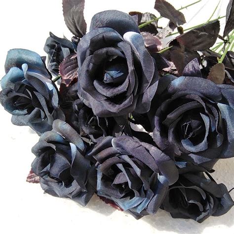5pcs artificial silk black rose bouquet real feel artificial flower halloween black single