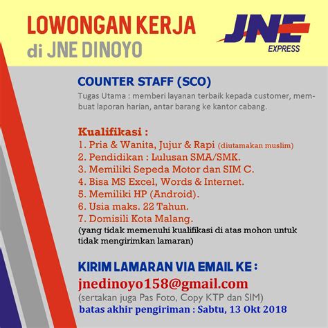 Berikut trendingnesia jelaskan secara singkat mengenai jam operasional jne di indonesia. Lamaran Pekerjaan Jne - Letters For You