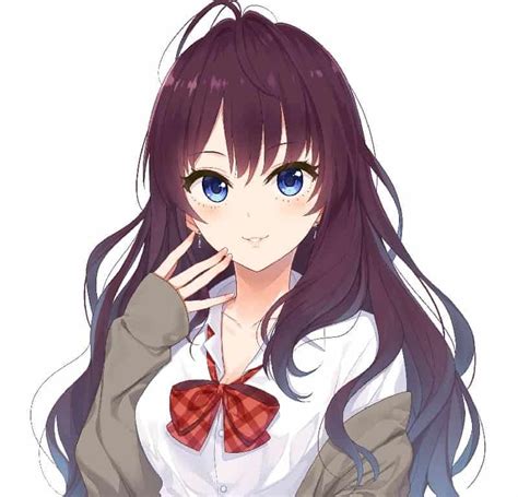 Pretty Anime Girl With Brown Hair And Blue Eyes