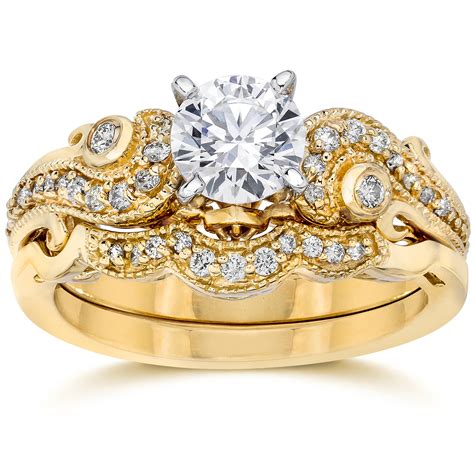 Emery 34ct Vintage Diamond Genuine Engagement Wedding Ring Set 14k