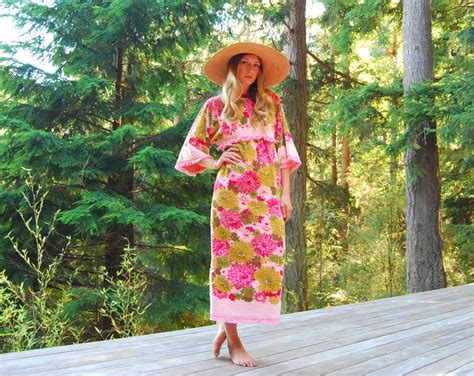 60s Terry Cloth Dress Lounge Beach Cotton Maxi Dress Caftan Etsy