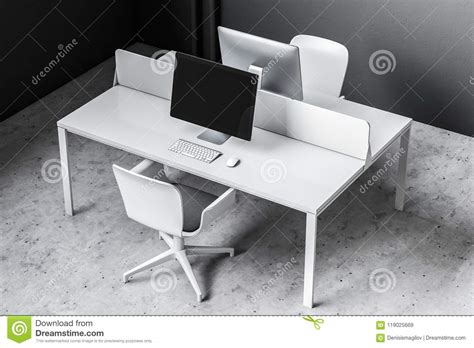 Black Office Computer Screen White Chair Top View Stock Illustration