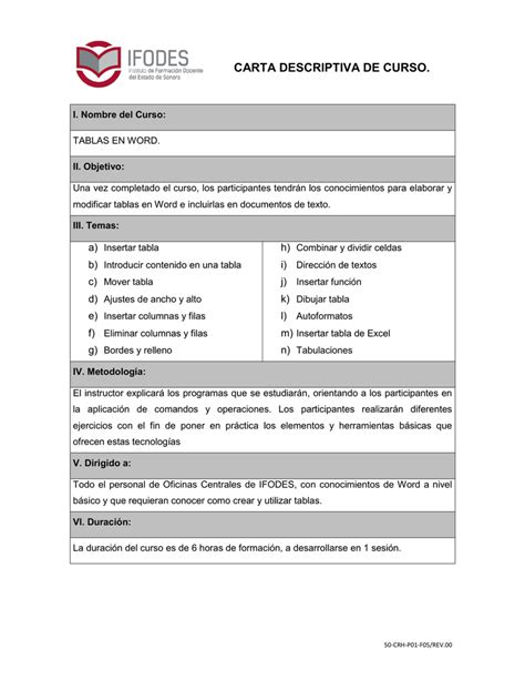 Carta Descriptiva Formatos Y Ejemplos Word Para Imprimir Images Images