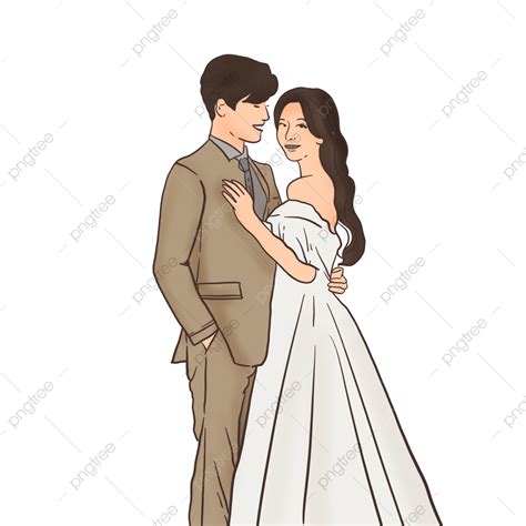 Cute Wedding Couple Clipart Vector A Cute Married Asian Couple Cartoon Style Wearing White And
