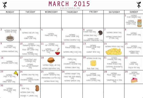 National Food Holidays 2020 Printable Calendar Template