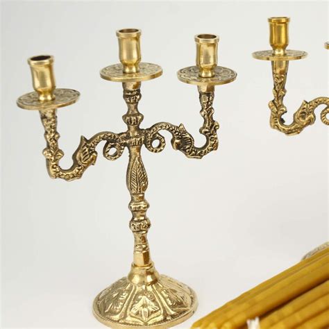 Set Of Five Candle Brass Candelabra And 100 Beeswax Candles Blessedmart