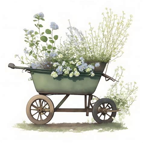 Premium Ai Image Wheelbarrow With Flowers Clipart