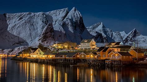 Hd Wallpaper Lofoten Islands Norway Mountain Lake Snow