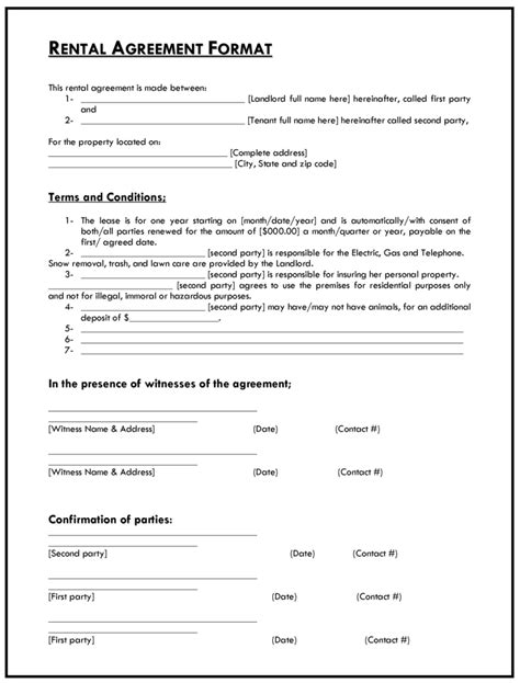 Free samples pdf | word. Rental Agreement Format Template