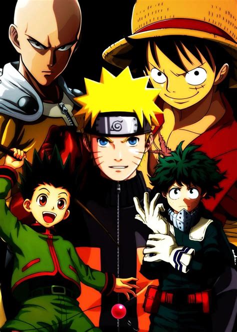 Anime Luffy Naruto Deku Poster By Creative Visual Displate Anime