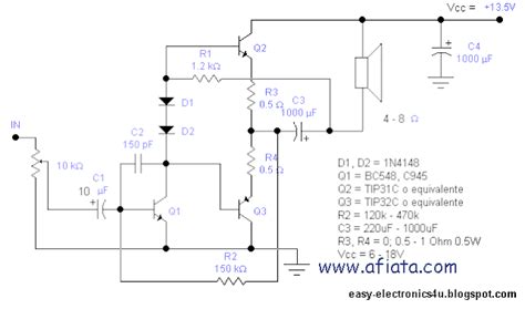 15w Audio Amplifier Using 3 Transistors ~ Easy Electronics