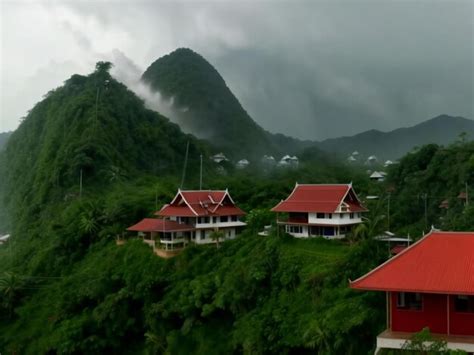 Premium Ai Image A Group Of Houses Sitting On Top Of A Lush Green