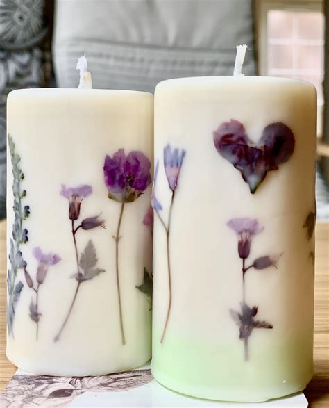 Pretty pillar candle decorated with real dried pressed wild anemone flowers. Dried flower candles - soy wax - first attempt : candlemaking