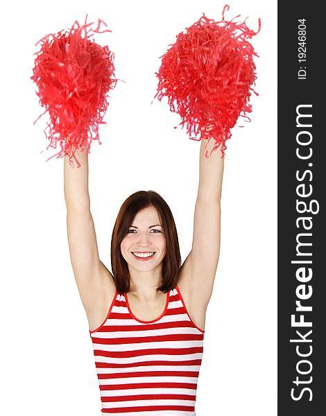 Cheerleader Girl Shaking Pompoms Over Her Head Free Stock Images